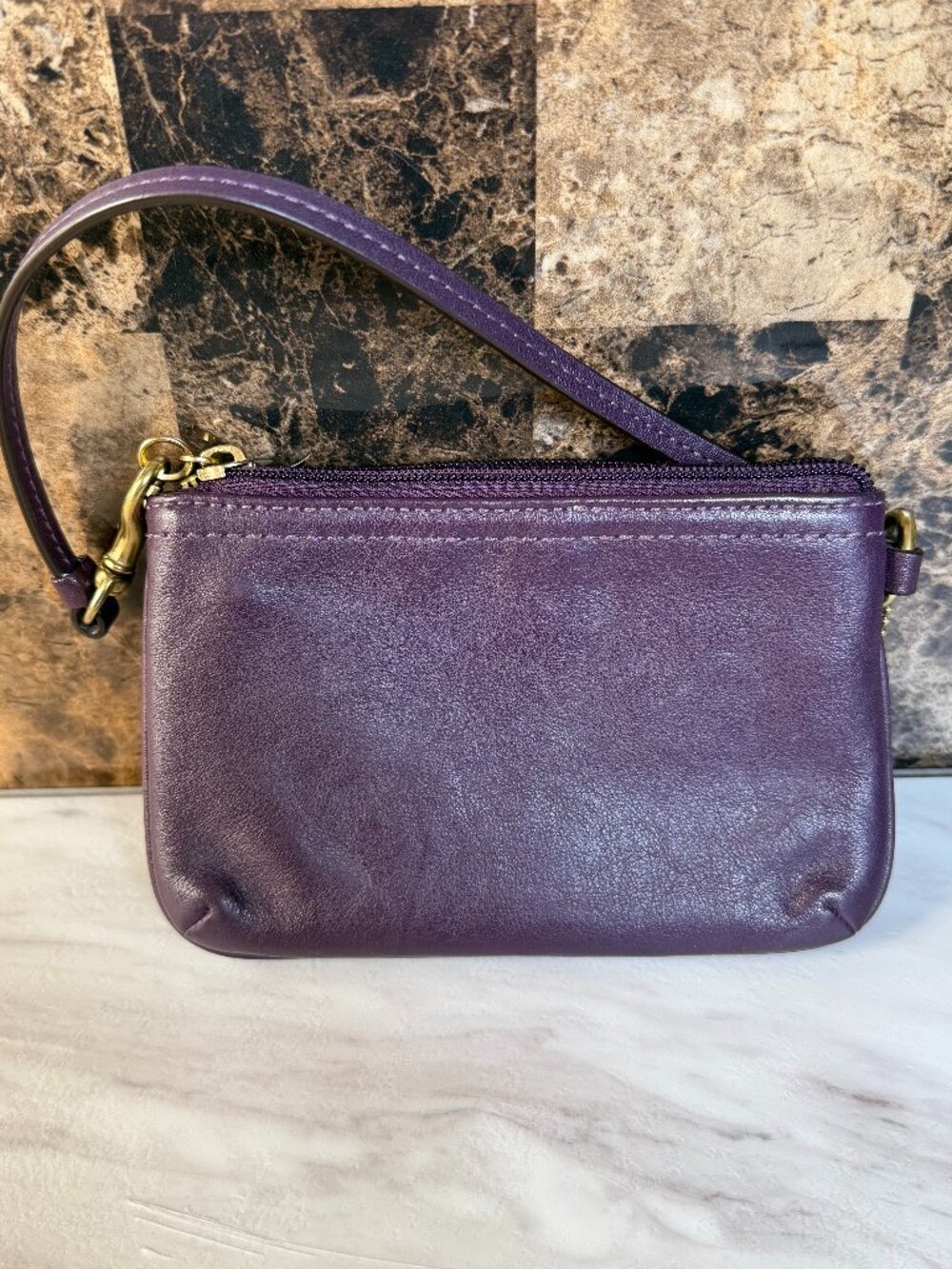 Coach Saffiano Leather City Tote & Wristlet Set in Black Violet/Plum - Like New - Picture 11 of 12